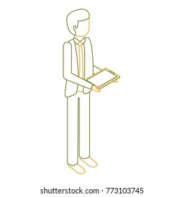 businessman stand holding tablet device