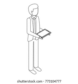 businessman stand holding tablet device
