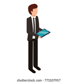 businessman stand holding tablet device