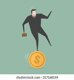 Businessman Stand On Coin. Business concept cartoon illustration.