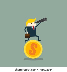 businessman stand over the money and find for money , the profit more and more. vector