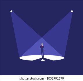 Businessman stand in spotlight, business concept of leadership. Vector illustration