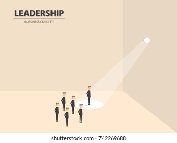 Businessman Stand In Spotlight, Business Concept Of Leadership, Talent, Outstanding, Creative And Power To Lead The Team Become Successful.