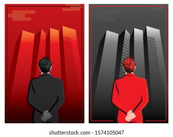 Businessman stand and staring at skyscrapers