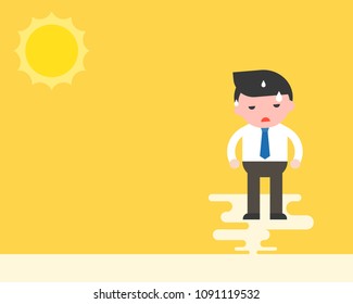 Businessman stand with sweats under the sun, hot weather and hight temperature concept