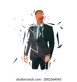 Businessman standing, abstract isolated low polygonal vector illustration, geometric drawing from triangles. Business people