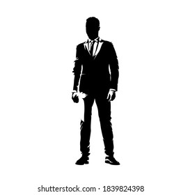 Businessman standing, abstract isolated vector silhouette, ink drawing. Business people