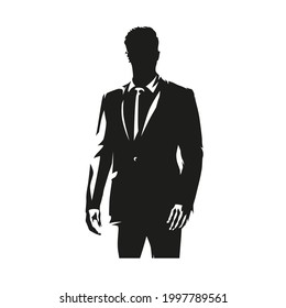 Businessman standing, abstract isolated vector silhouette, ink drawing. Business people