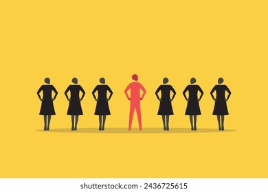 Businessman standing among business woman. concept of leadership, gap, and opportunity