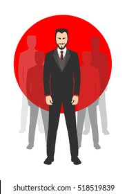 Businessman standing before a sun and group of people,the concept of success, leadership in business.