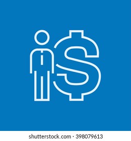 Businessman standing beside the dollar symbol line icon.