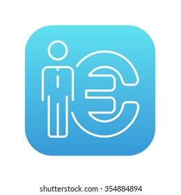 Businessman standing beside the Euro symbol line icon for web, mobile and infographics. Vector white icon on the blue gradient square with rounded corners isolated on white background.