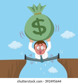 Businessman standing between cliff, vector  illustration