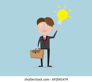 businessman standing with bulb idea, business concept cartoon vector illustration