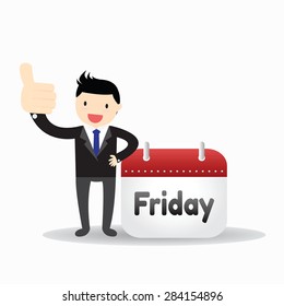 Businessman standing with calendar and happy on friday