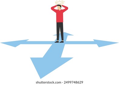 Hombre de negocios de pie y eligiendo camino, Ilustración vectorial en estilo plano

