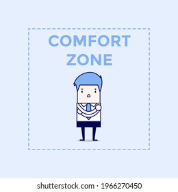 Businessman standing in comfort zone. Cartoon character thin line style vector.