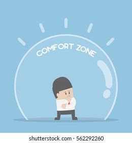 Businessman standing in comfort zone, fear of change and comfort zone concept