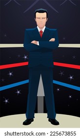 Businessman standing confident in Box ring vector illustration.