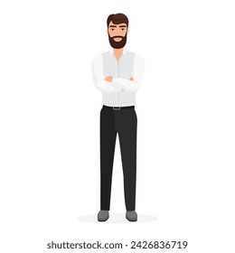 Businessman standing in confident pose, man with arms crossed on chest vector illustration