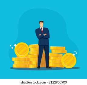 businessman standing crossed arm. successful business concept vector illustration 