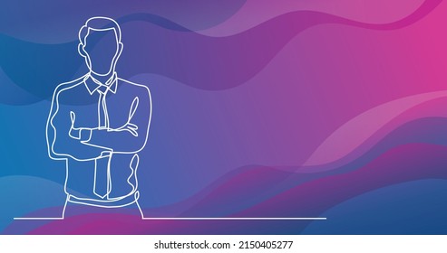 businessman standing crossing arms - continuous line drawing