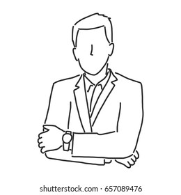 businessman is standing crossing his arms - line drawing vector illustration graphic design