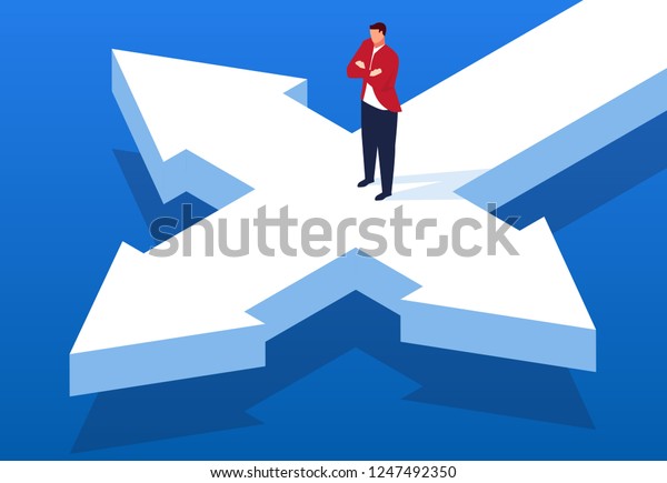 Businessman standing at the\
crossroads