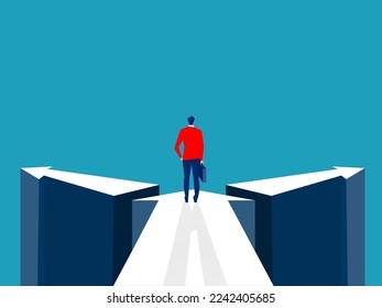 Businessman standing at Crossroads arrows,Decide direction,choice of ways areer path choice or strategy Vector illustration flat design