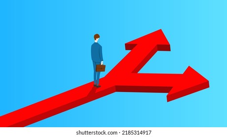 Businessman standing at the crossroads of judgment