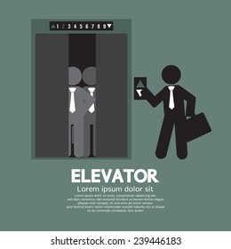 Businessman Standing With Crowded Elevator Vector Illustration