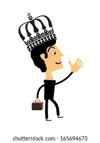 Businessman standing in the crown. Vector illustration.