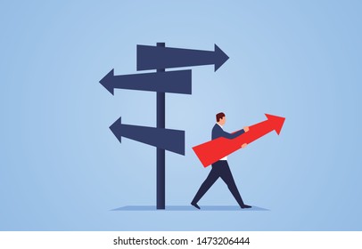 Businessman Standing In The Direction Of The Crossroads Chose The Direction