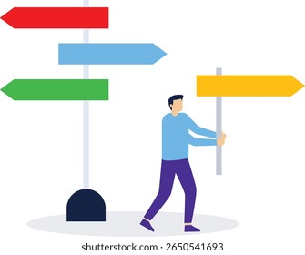 Businessman standing in the direction of the crossroads chose the direction

