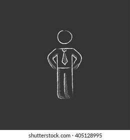 Businessman standing. Drawn in chalk icon.