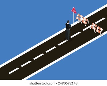 businessman standing at the end of road with dead end signage 3d isometric vector illustration