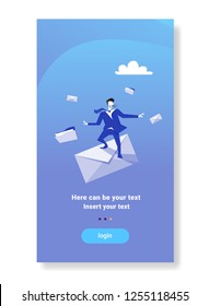 businessman standing envelope papper letter communication concept flat vertical copy space