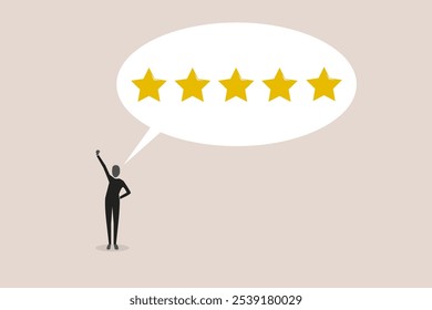Businessman standing feeling happy with five stars rating. concept of business rating, success, and reaching goal.