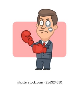 Businessman standing fighter in boxing gloves