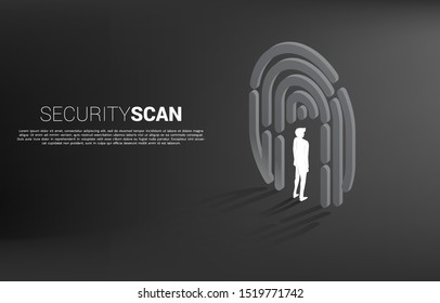 Businessman standing in finger scan icon. Background concept for security and privacy technology for identity data