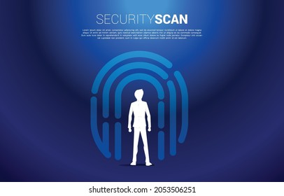 Businessman standing in finger scan icon. Background concept for security and privacy technology for identity data