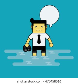 Businessman standing in flood.