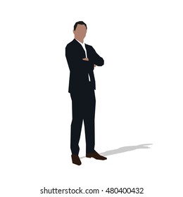 Businessman standing with folded arm, abstract vector illustration. Thinking manager silhouette