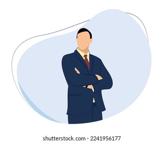 businessman standing with folded arms. businessman flat design illustration. businessman vector on blue background