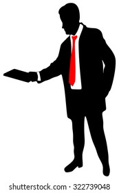 Businessman standing with folder in hands over white background