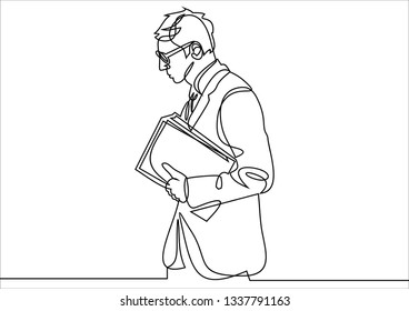 Businessman standing with a folder in his hands. Business concept. Continuous line drawing. 