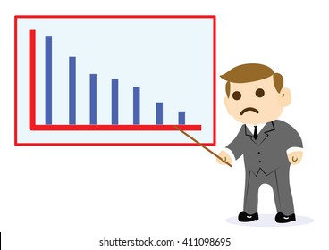 Businessman standing in front of a declining chart over.