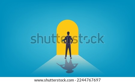 Businessman standing in front of door, Finding solution, new possibilities, hope, success and opportunity concept