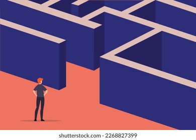 Businessman standing in front of the entrance to the maze 2d vector illustration concept for banner, website, illustration, landing page, flyer, etc.