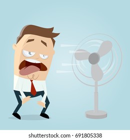 businessman standing in front of a fan